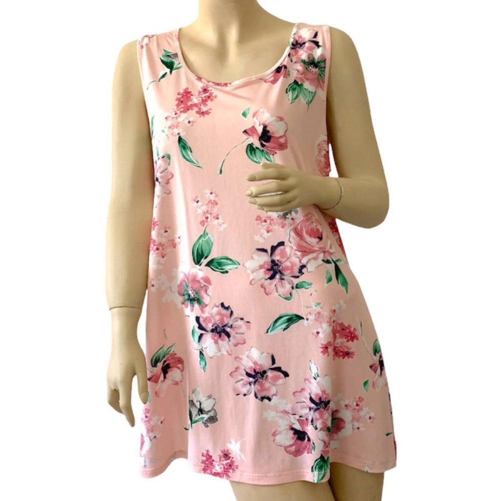 Tutta Bella Women Casual Pink Floral Tank Tunic Sleeveless Top Size Extra Large